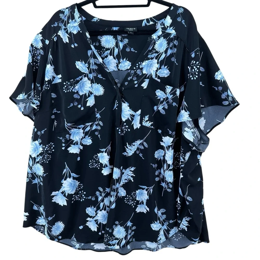 Harper Studio Crepe de Chine Flutter Short Sleeve Blouse women’s plus size 5x - Picture 3 of 10